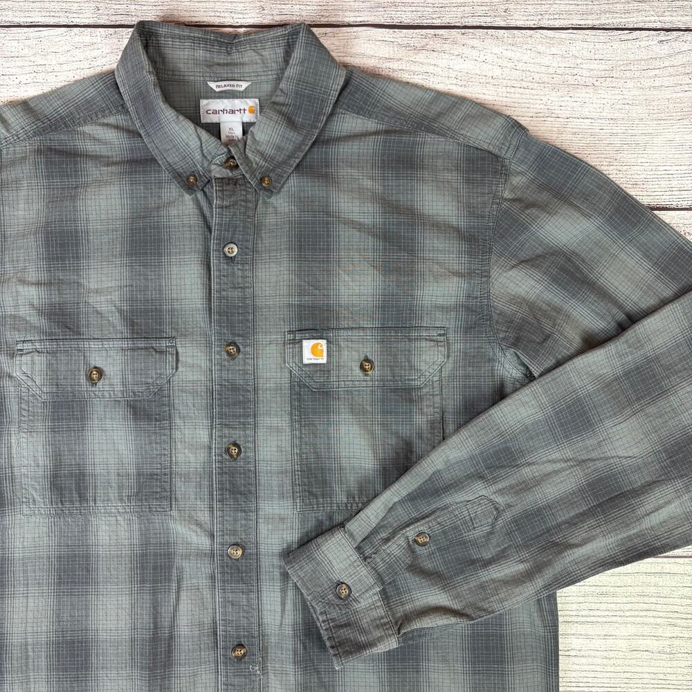 Carhartt Gray Plaid Button Up Long Sleeve Shirt